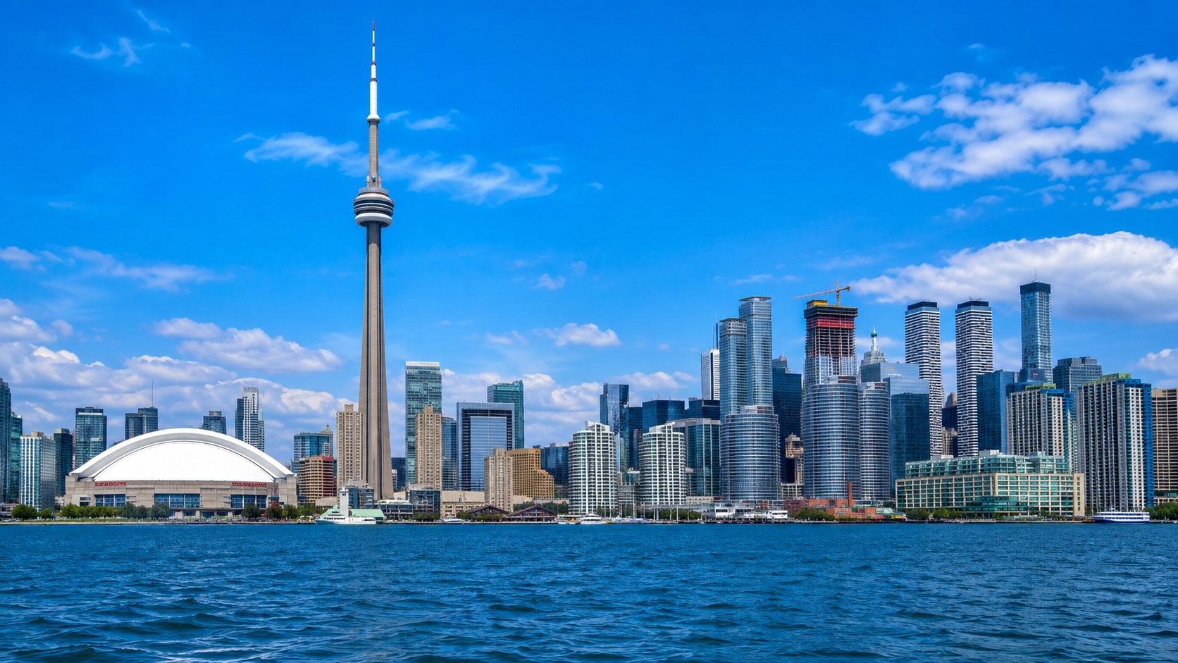 Downtown Toronto skyline with a Canadian flag